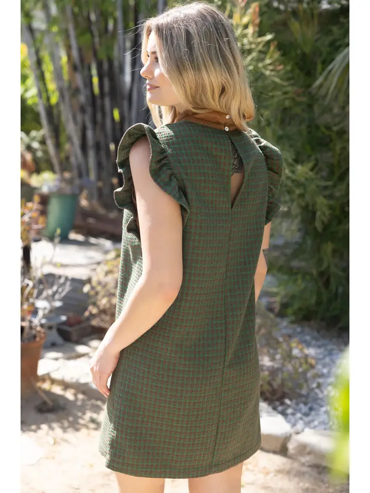 The Olive Heirloom Dress | Plaid Ruffle Sleeve Shift Dress