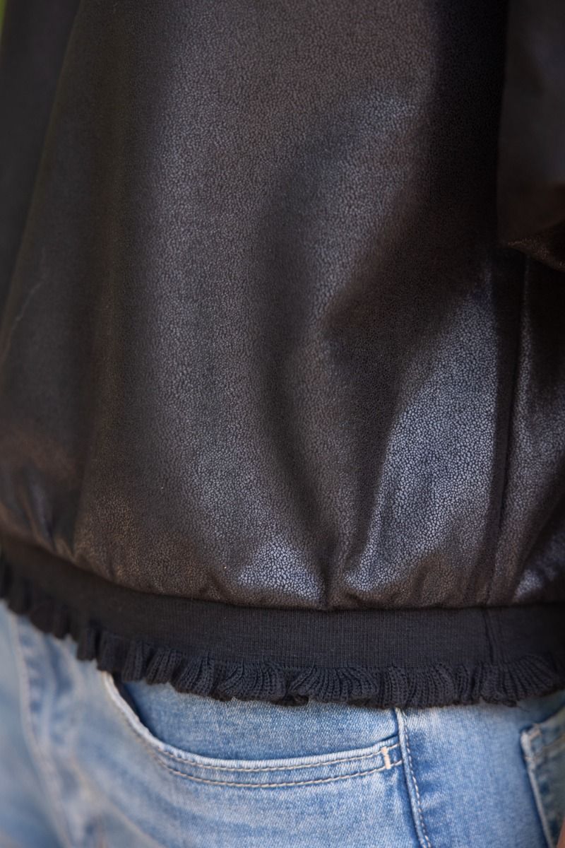 The Black Social Top | Faux Leather Bubble Sleeve Top