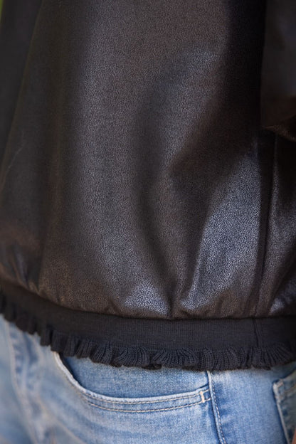 The Black Social Top | Faux Leather Bubble Sleeve Top
