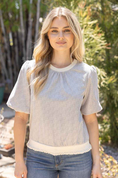 Evie Faux Leather Puff Sleeve Top - Cream