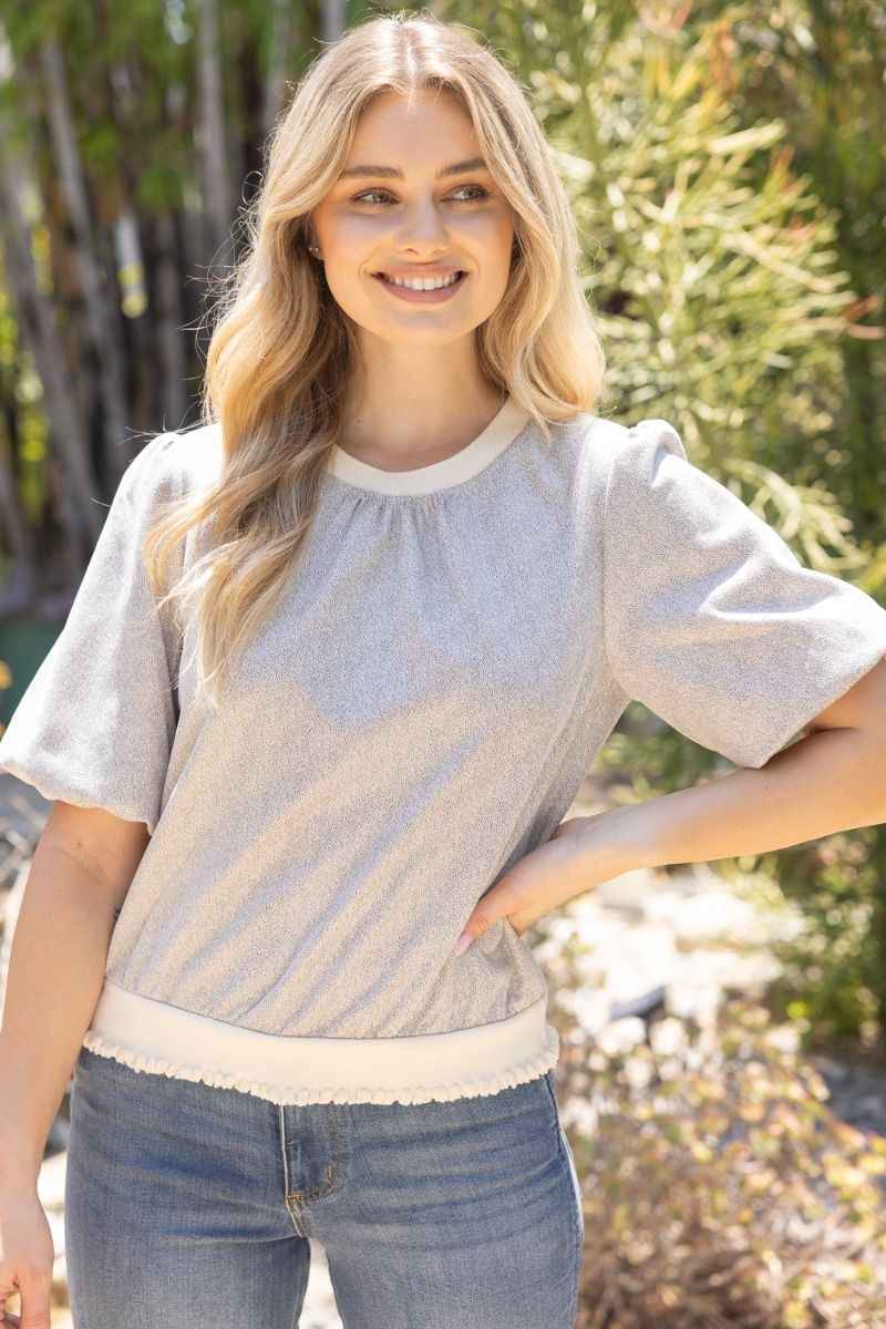 Evie Faux Leather Puff Sleeve Top - Cream