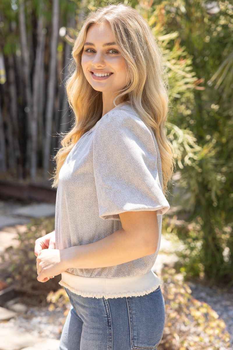 Evie Faux Leather Puff Sleeve Top - Cream