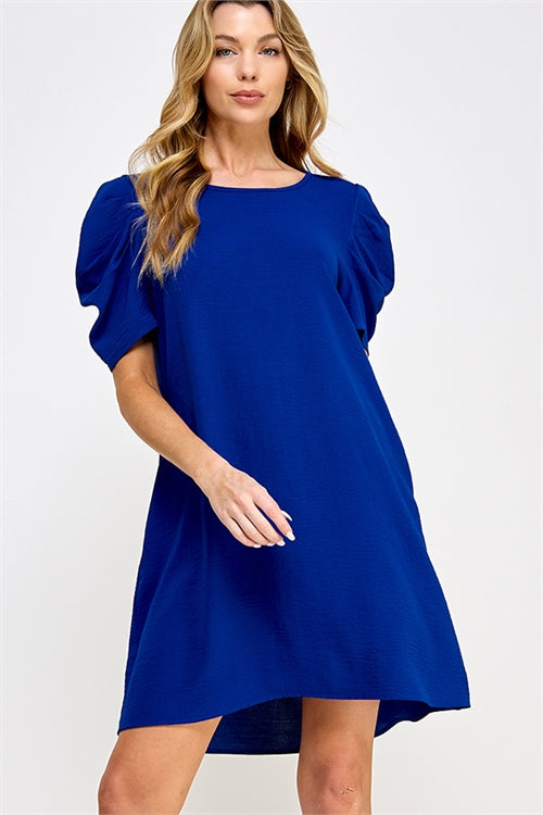 Follow Your Bliss Puff Sleeve Dress (Blue)