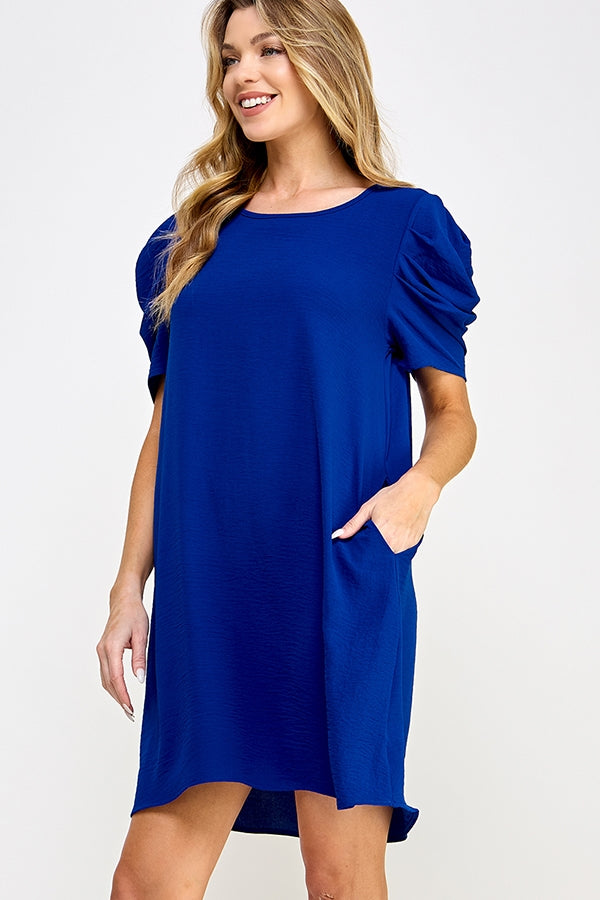 Follow Your Bliss Puff Sleeve Dress (Blue)