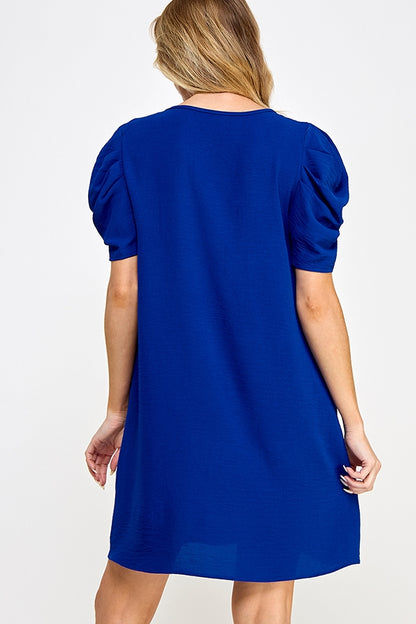 Follow Your Bliss Puff Sleeve Dress (Blue)