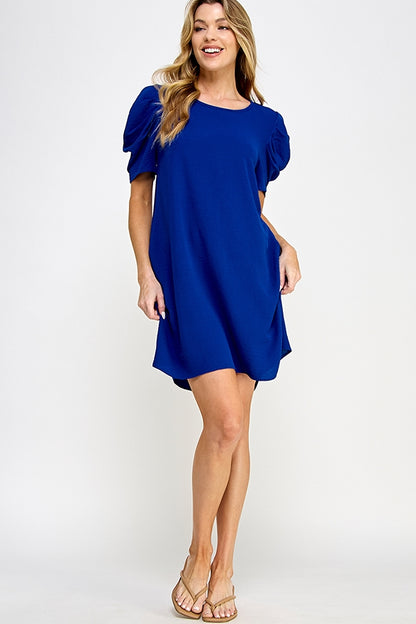 Follow Your Bliss Puff Sleeve Dress (Blue)