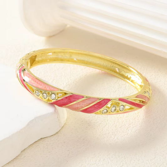Vintage Enamel Hinge Bangle Bracelet - Pink - Delta Swanky Girl