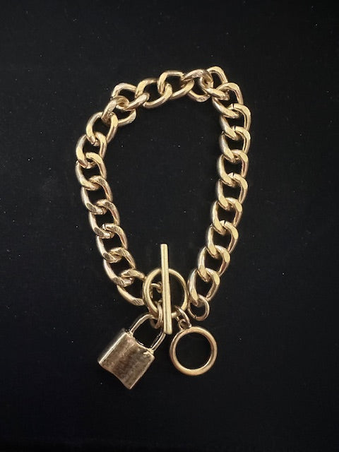 Luxe Goldtone Lock Toggle Bracelet - Delta Swanky Girl