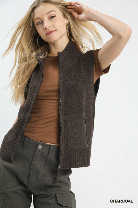 Top Shelf Ribbed Sweater Vest - Brown