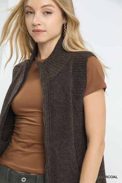Top Shelf Ribbed Sweater Vest - Brown