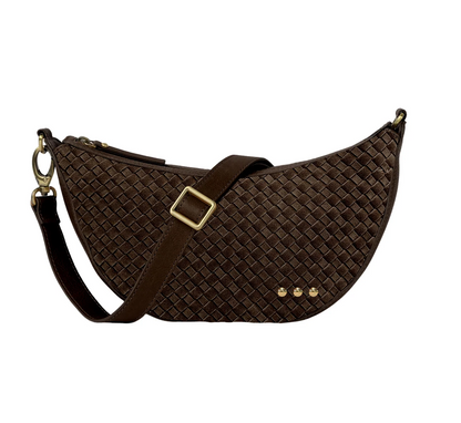 The Paige Crossbody | Woven Faux Suede Crescent Bag