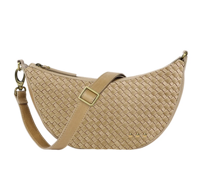 The Paige Crossbody | Woven Faux Suede Crescent Bag