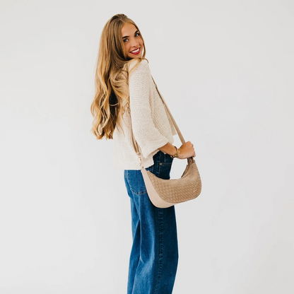 The Paige Crossbody | Woven Faux Suede Crescent Bag