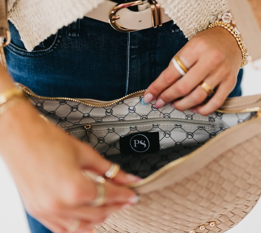 The Paige Crossbody | Woven Faux Suede Crescent Bag