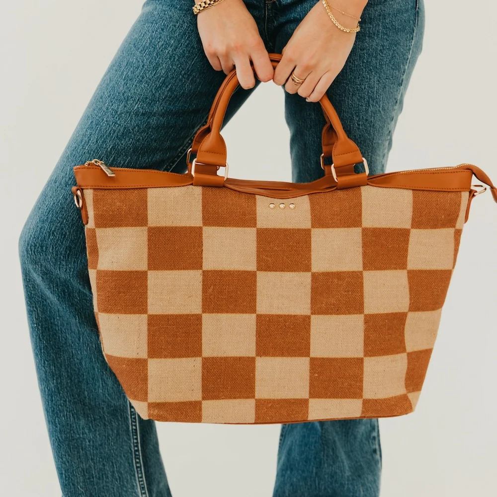 The Market Muse Tote | Patterned Jute Crossbody Tote