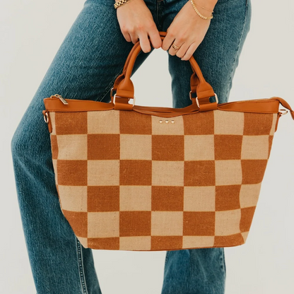 The Market Muse Tote | Patterned Jute Crossbody Tote