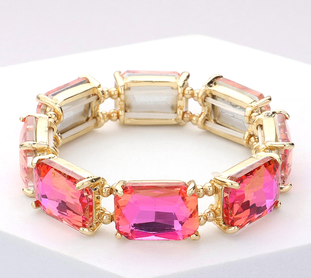 Madeline Emerald Cut Stretch Bracelet - Pink