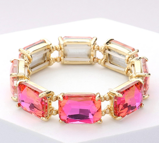 Madeline Emerald Cut Stretch Bracelet - Pink