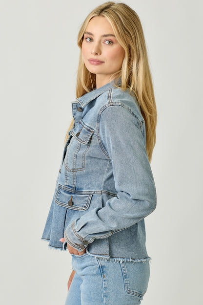 Washed Denim Peplum Jacket - Denim