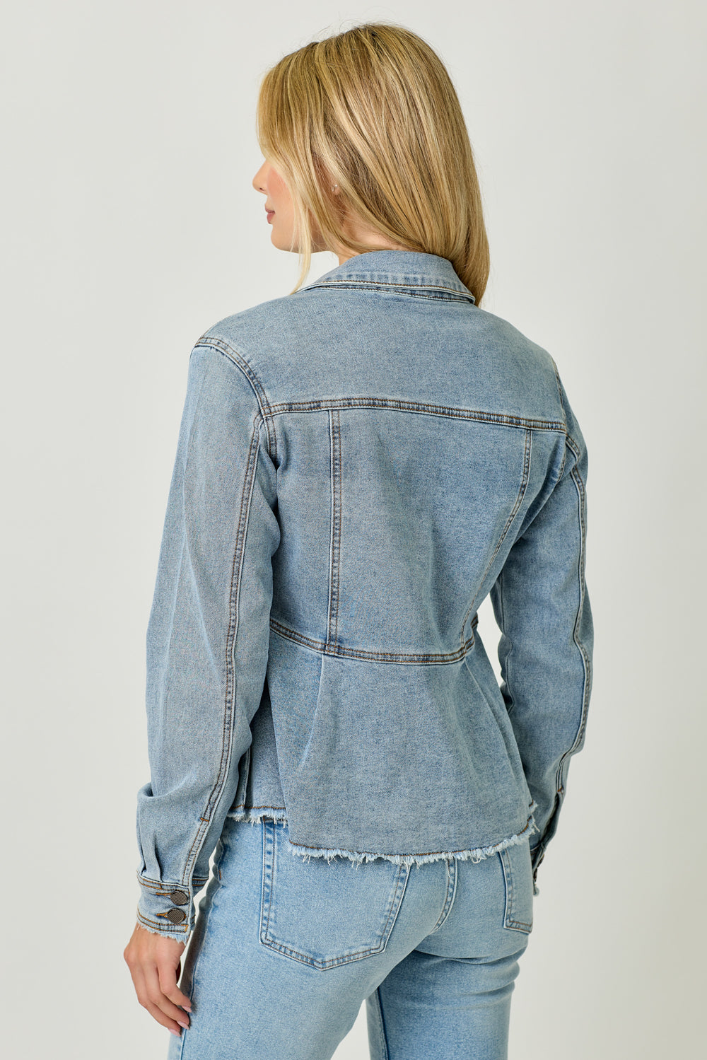 Washed Denim Peplum Jacket - Denim