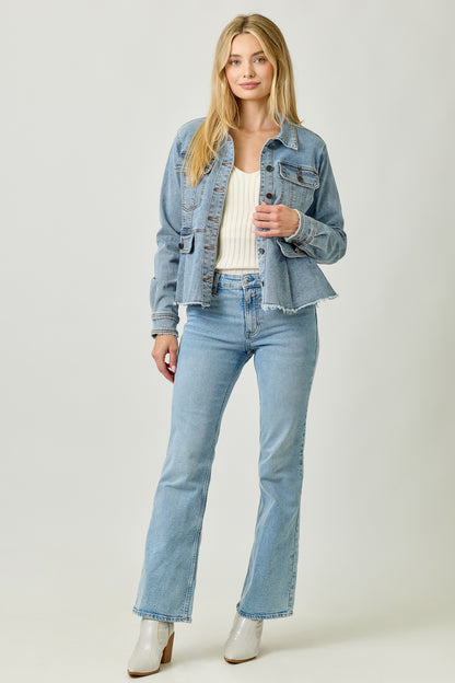 Washed Denim Peplum Jacket - Denim