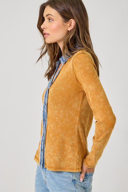 Washed Thermal Button Down Top - Pumpkin