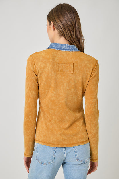 Washed Thermal Button Down Top - Pumpkin