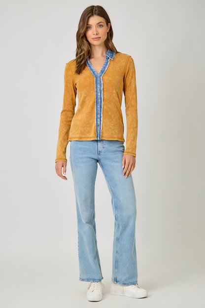 Washed Thermal Button Down Top - Pumpkin