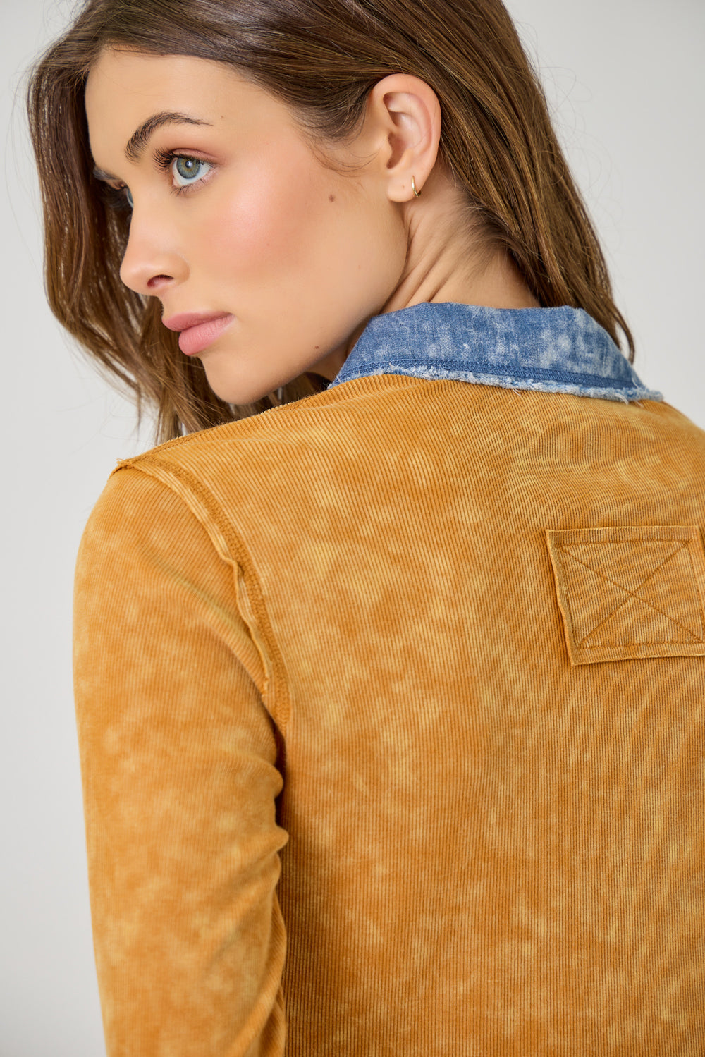 Washed Thermal Button Down Top - Pumpkin