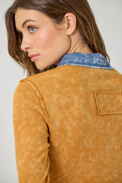Washed Thermal Button Down Top - Pumpkin