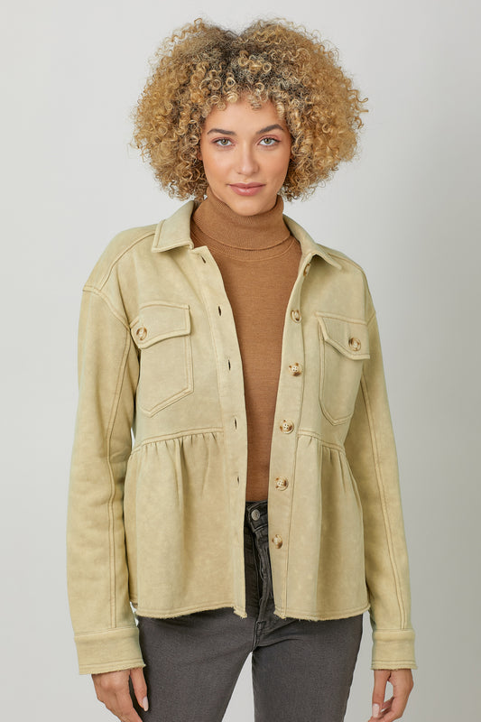 Washed Fleece Terry Peplum Jacket - Oatmeal