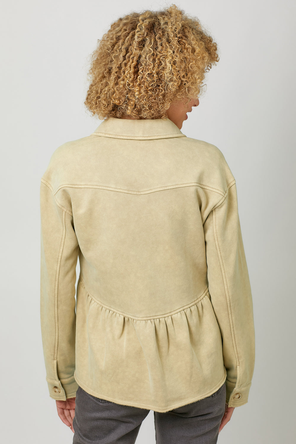 Washed Fleece Terry Peplum Jacket - Oatmeal