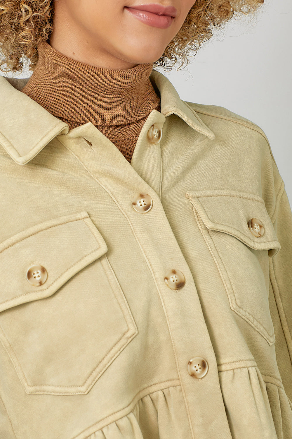 Washed Fleece Terry Peplum Jacket - Oatmeal