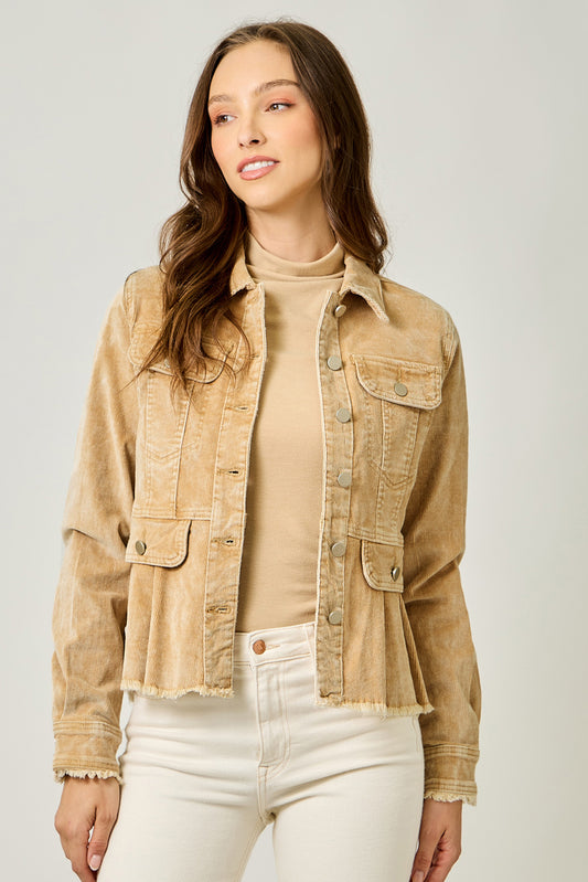 Washed Cord Peplum Jacket - Honey