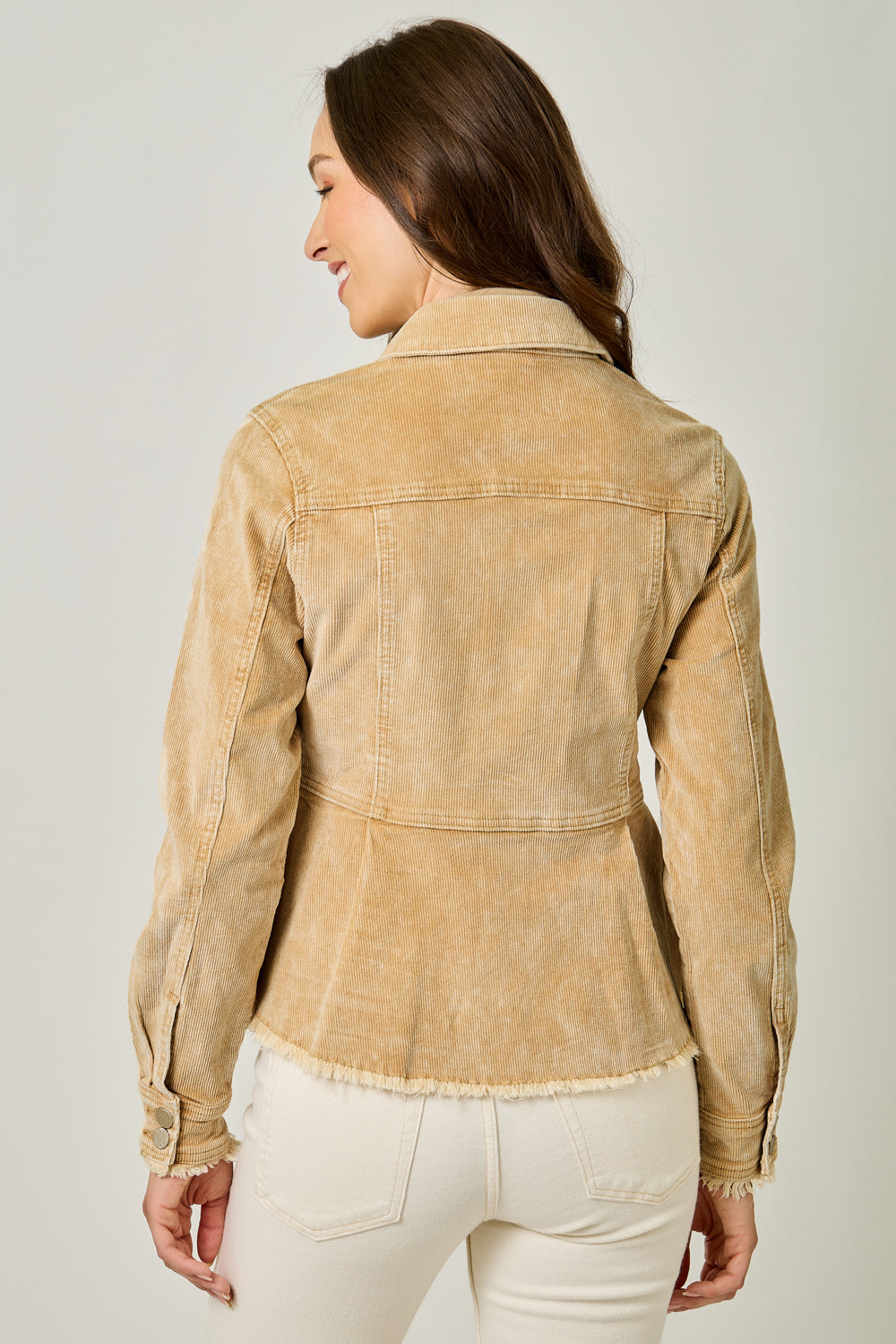 Washed Cord Peplum Jacket - Honey