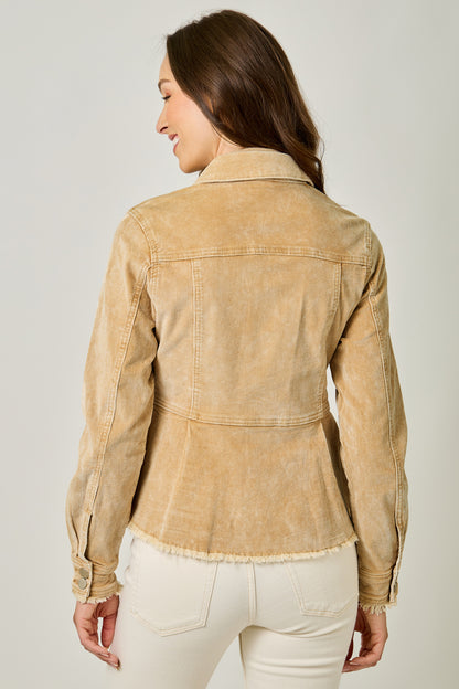 Washed Cord Peplum Jacket - Honey