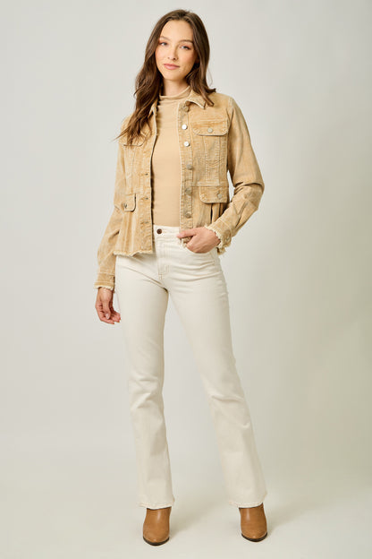 Washed Cord Peplum Jacket - Honey