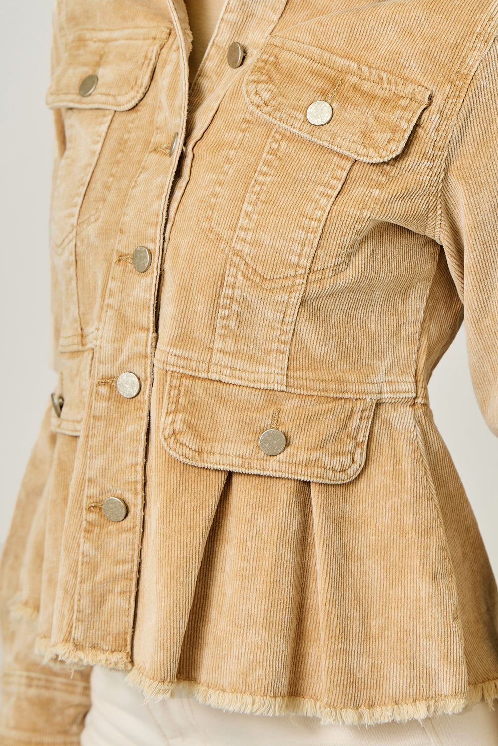 Washed Cord Peplum Jacket - Honey