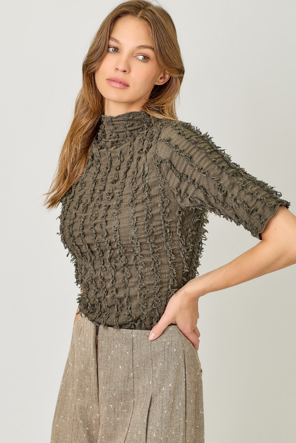 In The Loop Fringe Top - Brown
