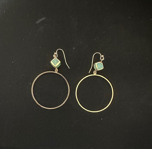 Framed Gemstone Hoop Earring - Aquamarine