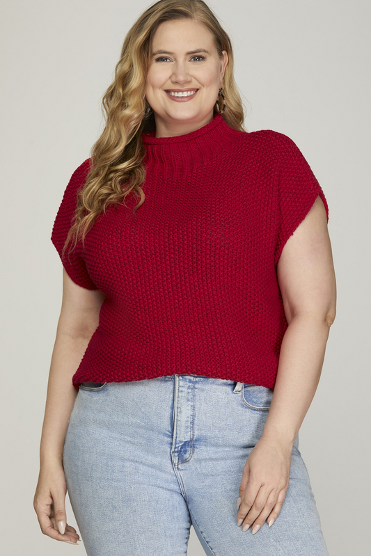 Curvy On The Field Mock Neck Sweater - Red