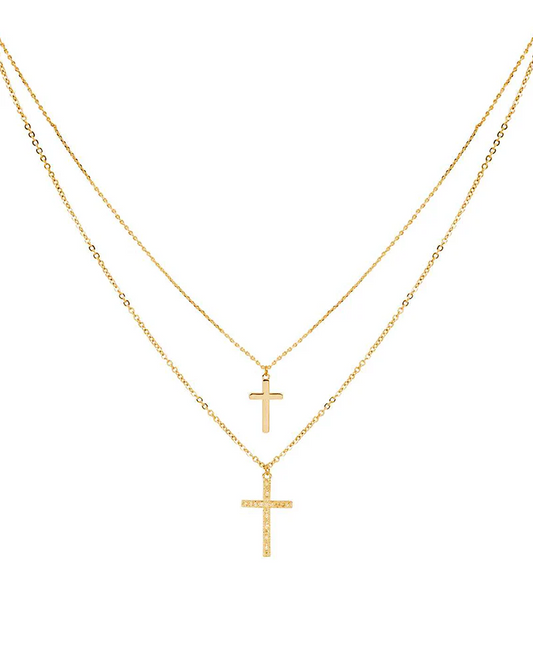 Duo Layered Cross Pendant Necklace - Delta Swanky Girl