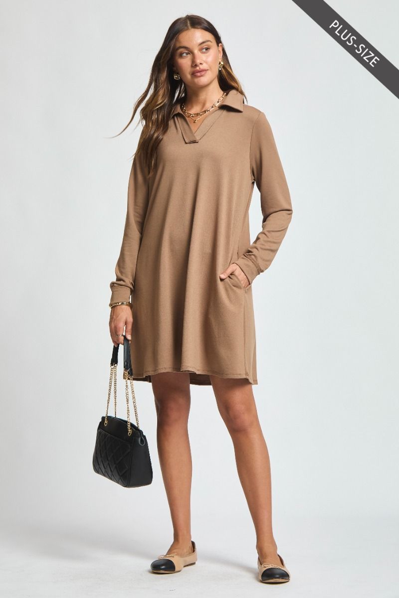 Curvy Step Into Fall A-Line Dress - Mocha