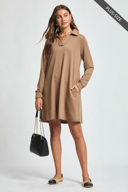Curvy Step Into Fall A-Line Dress - Mocha