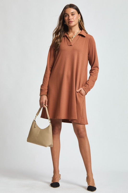 Step Into Fall A-Line Dress - Chestnut