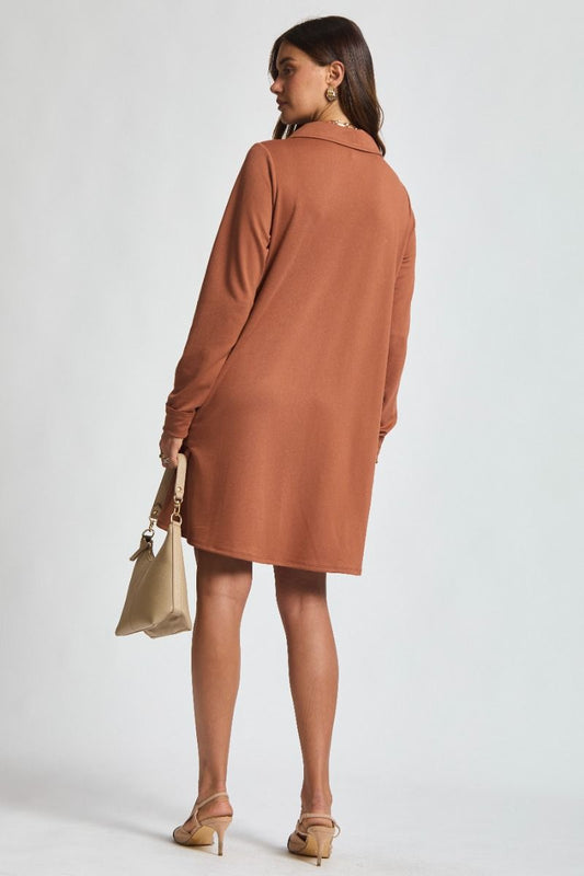 Step Into Fall A-Line Dress - Chestnut