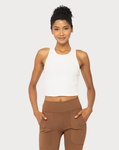 Essential Ribbed Cropped Tank Top - White - Delta Swanky Girl