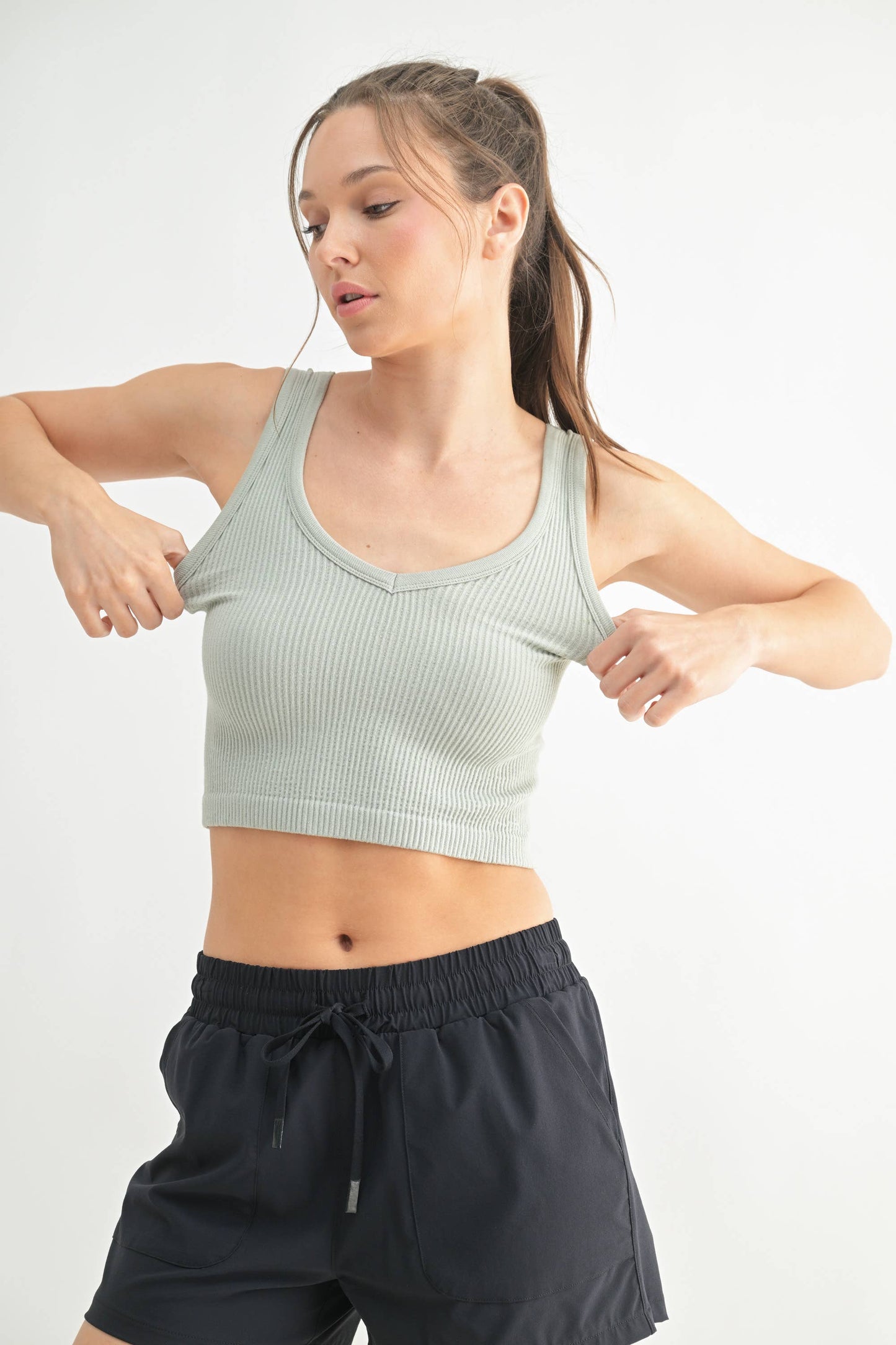 Essential Ribbed Cropped Tank Top - Grey - Delta Swanky Girl