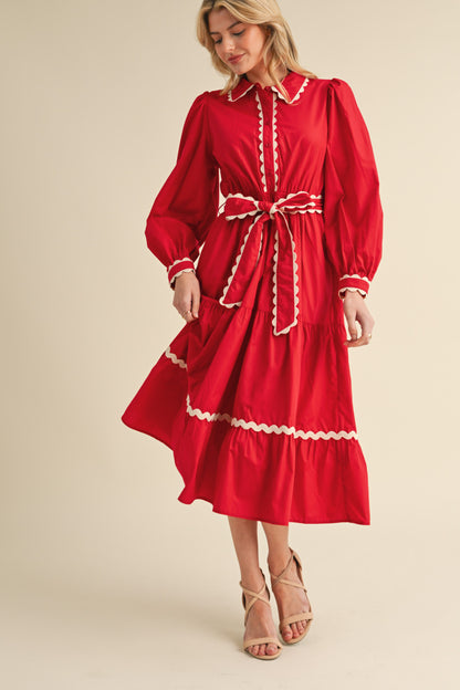 Peppermint Kiss Long Sleeve Dress (Red)