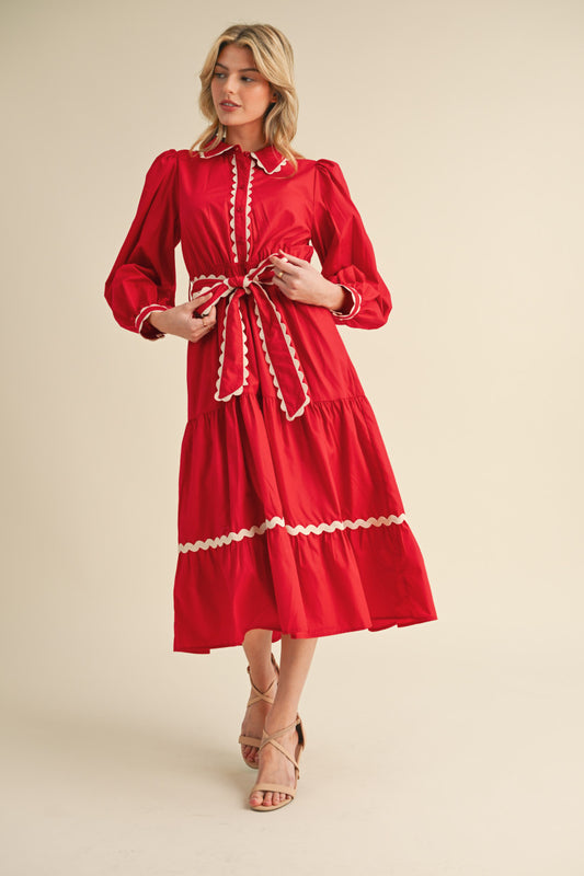 Peppermint Kiss Long Sleeve Dress (Red)